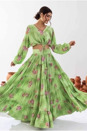 Pista green Chiffon Printed Lehenga Choli with Dupatta LC8137