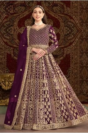 Net Gown Dress with Embroidered in Purple GW1059