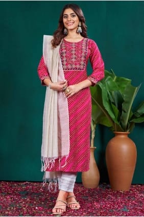 Printed Straight Pant Suit in Rani Rayon SK155044