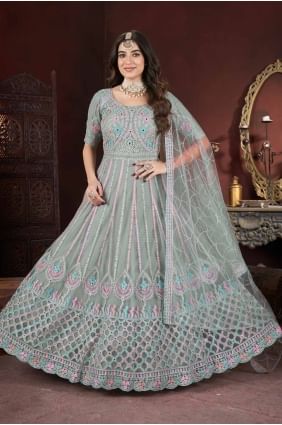 Net Gown Dress with Embroidered in Pista GW1064