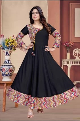 Rayon Kurti with Digital print in Black KTI2604