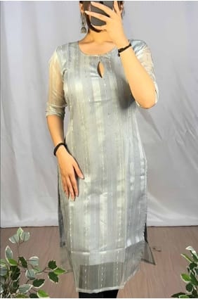 Grey Kurti with Lace Organza KTI2623