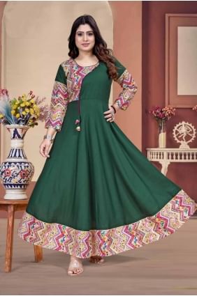 Rayon Kurti with Digital print in Green KTI2606