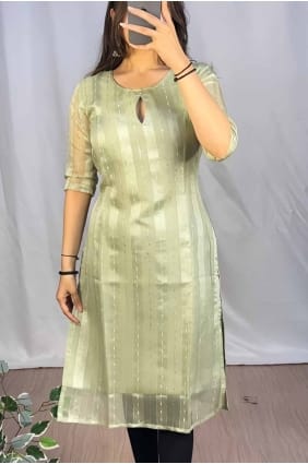 Lace Organza Kurti in Greenish yellow KTI2625