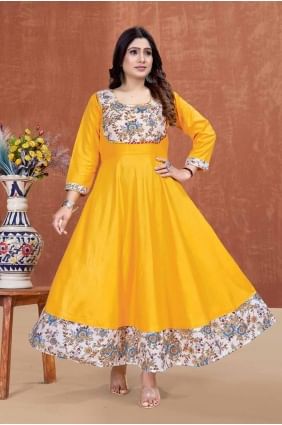 Deep yellow Kurti with Digital print Rayon KTI2608