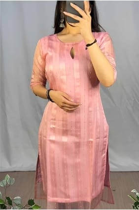 Organza Lace Pink Kurti with Dupatta KTI2626