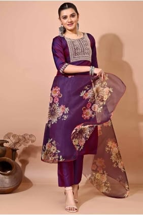Deep purple Kurti in Silk with Embroidered KTI2615