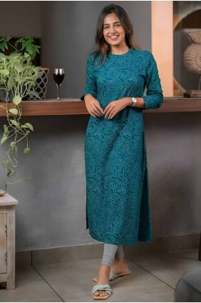 Rayon Kurti in Blue with Printed KTI2629