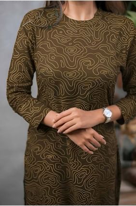 Printed Rayon Dark tan Kurti with Dupatta KTI2631