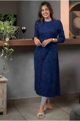 Rayon Kurti with Printed in Violet KTI2633