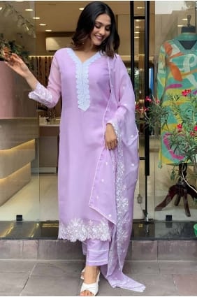 Viscose Embroidered Off pink Straight Pant Suit with Dupatta SK155056