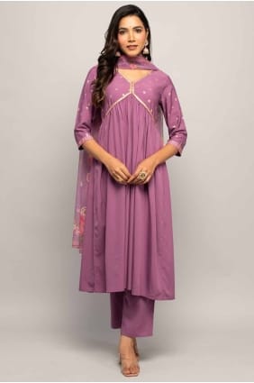 Lavender Crepe Lace Straight Pant Suit with Dupatta SK155066