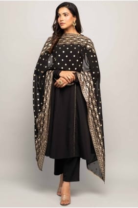 Straight Pant Suit in Black Crepe with Lace SK155069