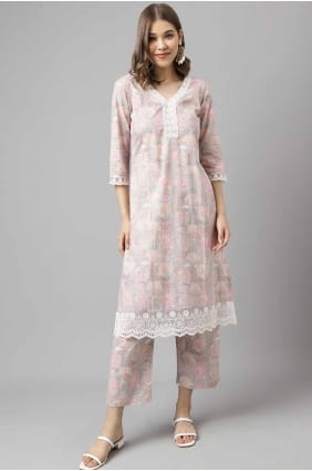 Cotton Salwar Kameez with Printed in Pink SK155071