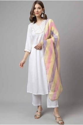 Cotton Printed White Salwar Kameez with Dupatta SK155072