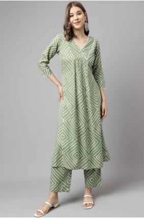 Cotton Printed Green Salwar Kameez with Dupatta SK155073