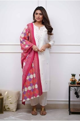 Embroidered Viscose Salwar Kameez in White with Dupatta SK155079