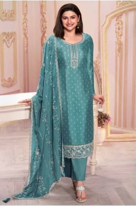 Embroidered Straight Pant Suit in Skyblue Georgette SK155081