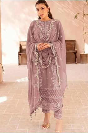 Embroidered Georgette Mauve Eid Salwar Kameez with Dupatta SK155089