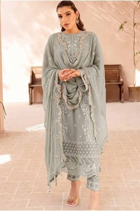 Embroidered Eid Salwar Kameez in Green Georgette SK155090
