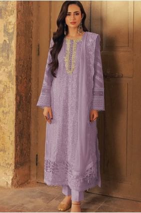 Purple Embroidered Eid Pakistani Suit in Georgette SK155095