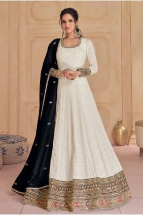 Cream Embroidered Georgette Eid Anarkali Suit AS4032