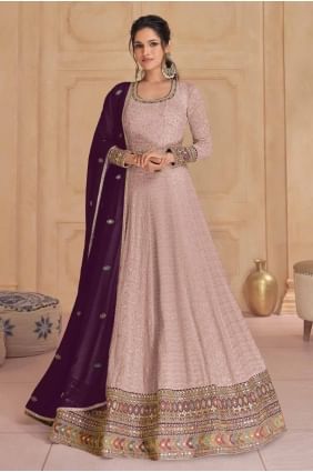 Georgette Embroidered Light pink Eid Anarkali Suit with Dupatta AS4033