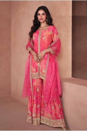 Orange Eid Palazzo Suit with Embroidered Georgette PZ4091