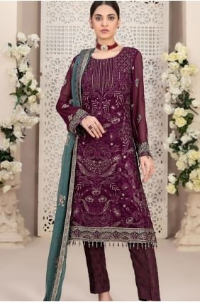 Georgette Eid Salwar Kameez in Wine SK155121