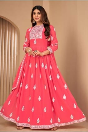 Pink Faux georgette Embroidered Anarkali Suit with Dupatta AS3403
