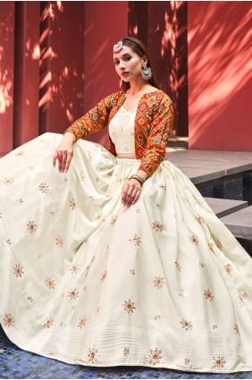 Beige Embroidered Chiffon Lehenga Choli LC6504