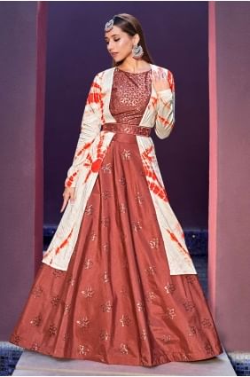 Orange Art silk Lehenga Choli with Embroidered LC6505