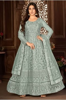 Anarkali Suit in Grey Net with Embroidered AS3445