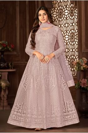 Embroidered Net Purple Anarkali Suit with Dupatta AS3450