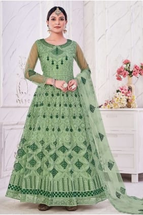 Eid Anarkali Suit in Embroidered Green Net AS3458