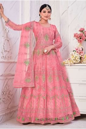 Eid Anarkali Suit in Embroidered Pink Net AS3459