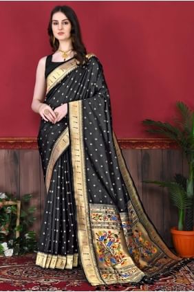 Saree in Black Weaving Silk SR23945