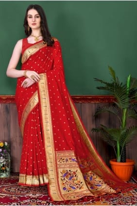 Saree in Weaving Red Silk SR23946