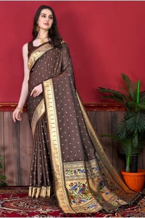 Saree in Silk with Brown Weaving SR23950
