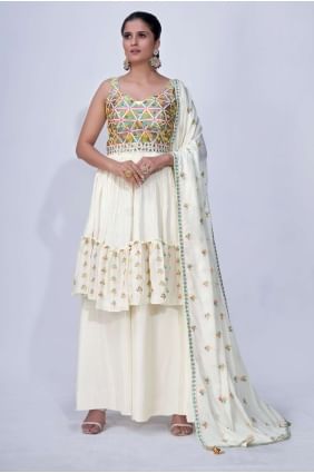 Off white Mirror Chiffon Sharara Suit SS0985