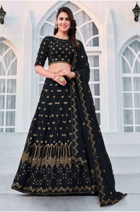 Georgette Embroidered Navy blue Wedding Lehenga Choli with Dupatta LC6515