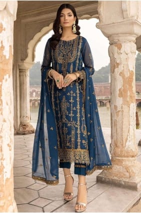 Eid Salwar Kameez Georgette with Embroidered in Blue SK152884