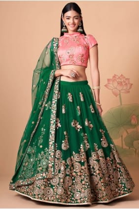 Green Embroidered Soft net Lehenga Choli LC6539
