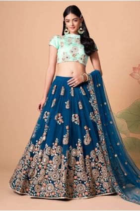 Soft net Lehenga Choli in Dove blue with Embroidered LC6542