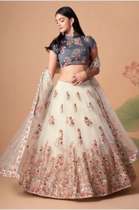 Embroidered Lehenga Choli in Off white Soft net LC6545