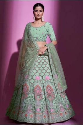 Thread Georgette Wedding Lehenga Choli in Pista green with Dupatta LC6560
