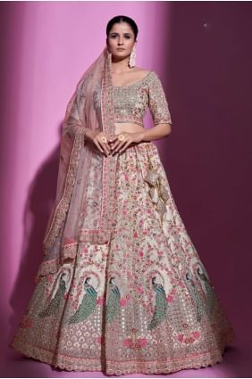 Soft net Stone Cream Wedding Lehenga Choli with Dupatta LC6561