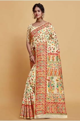 Saree with Beige Weaving Silk SR24021