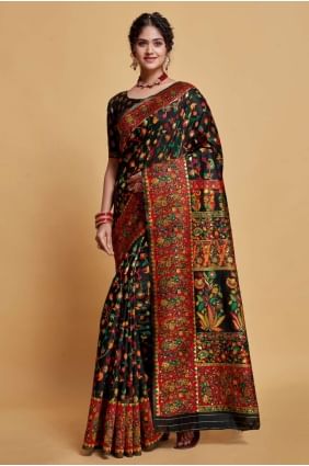 Silk Black Saree Weaving with Blouse SR24022