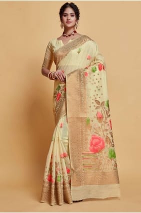 Weaving Beige Silk Saree with Blouse SR24024